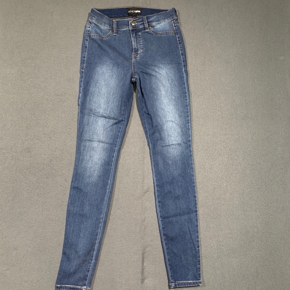 Fashion Nova Women Size 7 Tall Blue Wash High Waist Skinny Jeans Stretch Faded